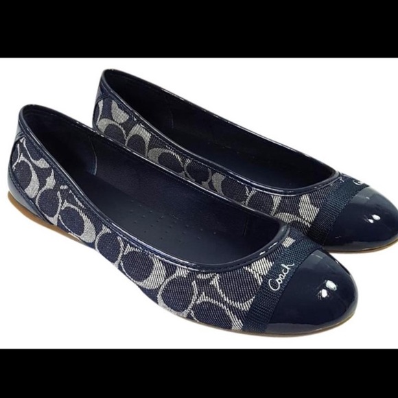 Coach Shoes - COACH Navy Cecile Signature Denim Patent Flats